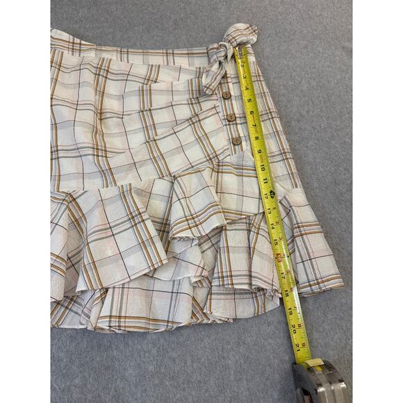 Veronica Beard Kaia Tie Waist Flounce Skirt – Multi color Plaid, Size Medium - Picture 5 of 7